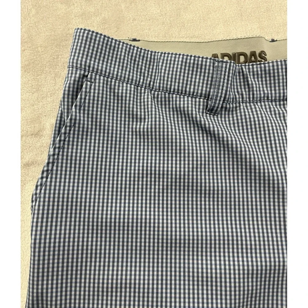 Adidas Short Men 38 Blue Checked 3 Stripes Performance Breathable Golf Casual
